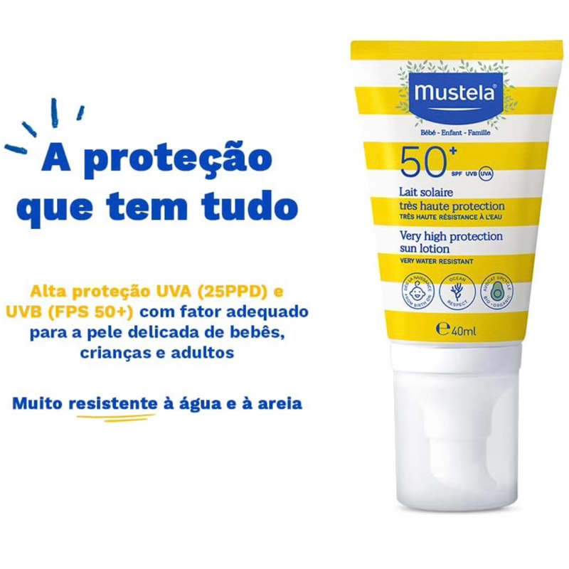 Mustela Solares Protetor Solar Infantil Loção Rosto e Corpo FPS 50+, 40 ...