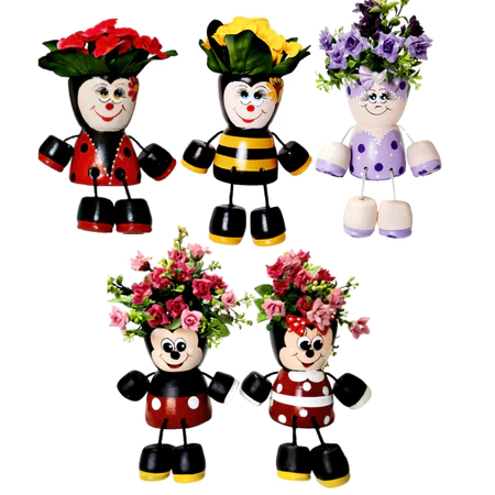 Vaso Cachepot Decorativo Kit 5 Un. Abelha Joaninha Baianinha Mickey Minnie Cerâmica