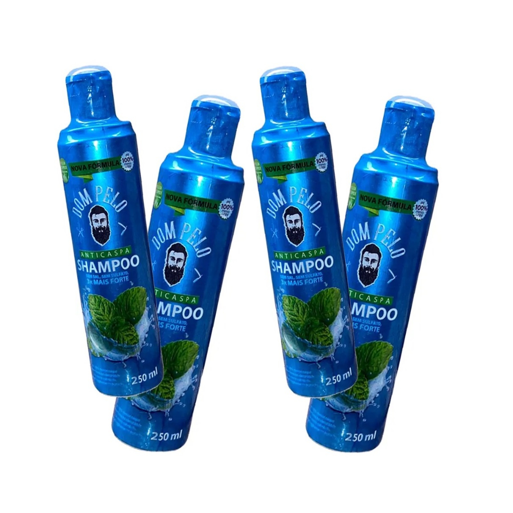 Kit 4 Shampoo Anticaspa Dom Pelo Nova formula 250ml 3 em 1 Cabelo, Barba, Bigode, Pronta Entrega Envio Imediato