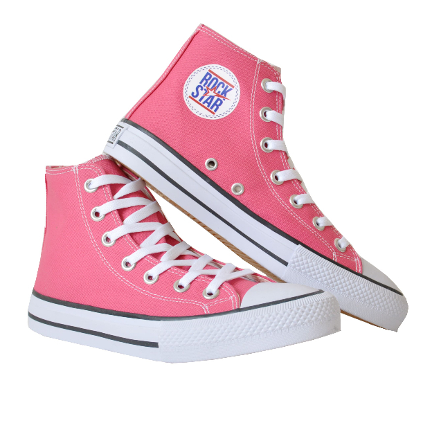 Tênis Feminino Rosa Pink Cano Alto Rock Star Tradicional Tecido Premium Confortável
