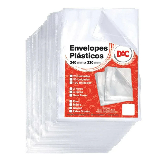 Envelope para Pasta Catalogo Plástico com 4 furos 240mm x 330mm Grosso ...