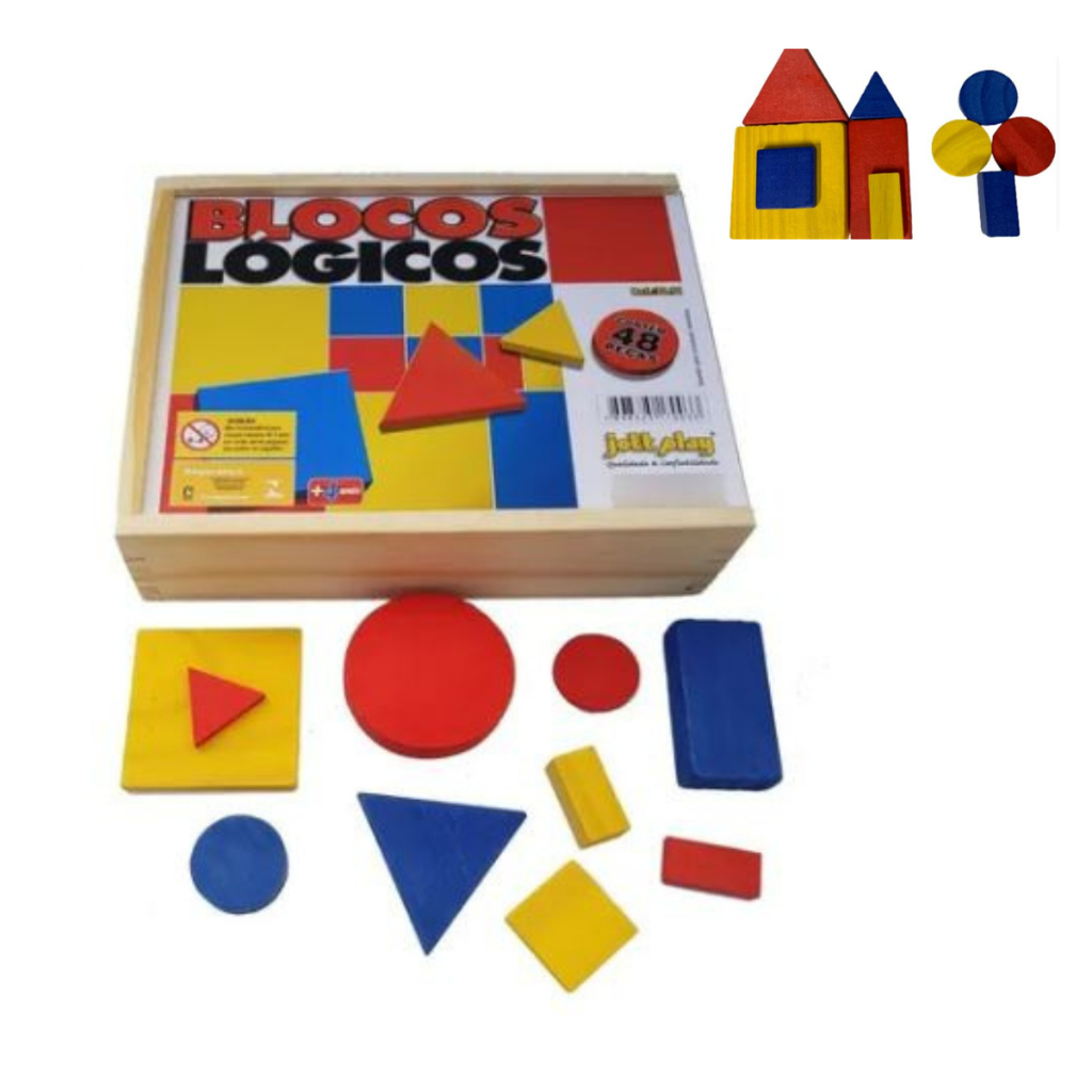 Blocos Lógicos Brinquedo Educativo 48 Peças De Madeira Pedagógico Jogo Matemática Formas 1298