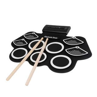 Bateria Eletrônica Musical Silicone Digital 9 Pads 2 Pedais Baquetas dobrável EMT-S309 EXBOM