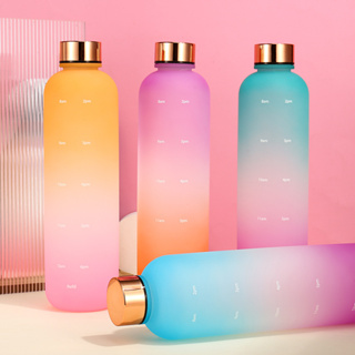 Garrafa De Água Fosca 1000 Ml Copo De Plástico Com Tampa Fosco Beber Para Meninas Marcador De Tempo Chá Cozinha