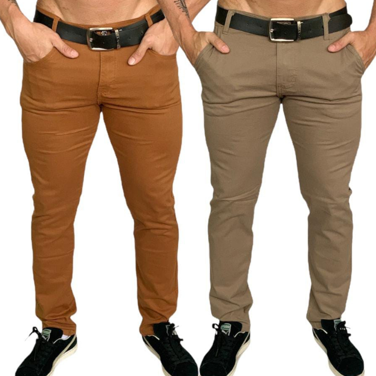 Kit 2 Calças Masculina Varições De Cores Slim Reto Basico Esporte Fino Social