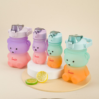 Kit Garrafa De Água Portátil Infantil 1400ml e 350ml Gradiente Em Forma De Urso Acessórios Fofo Copo