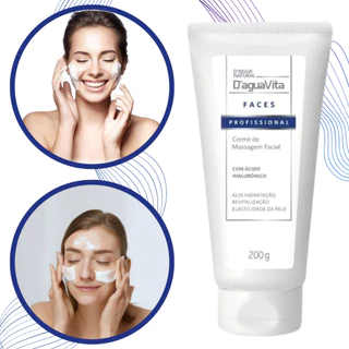 Creme Massagem Facial Acido Hialuronico Emoliente DAgua Natural 200g