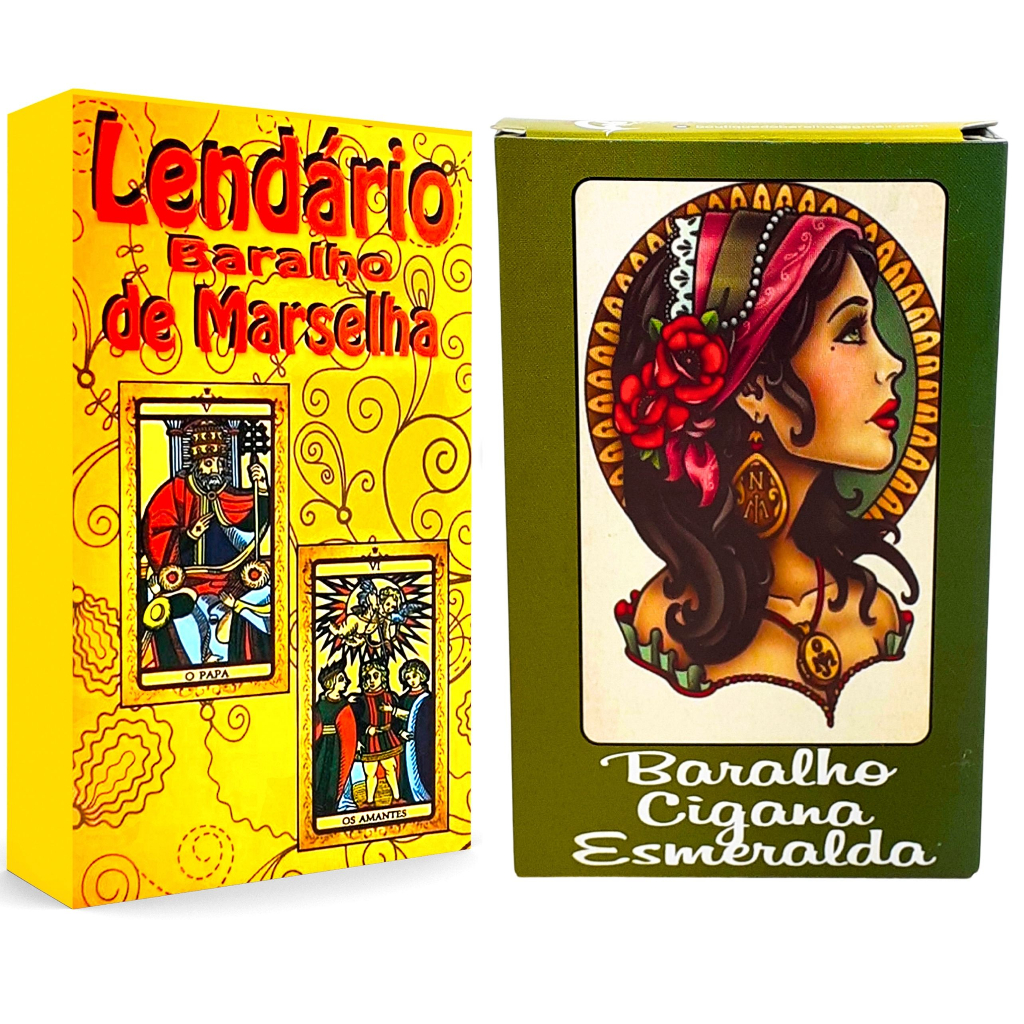 Kit Baralho Cigano Cigana Esmeralda + Tarot Tarô Marselha 22 Arcanos Maiores Mais Livreto