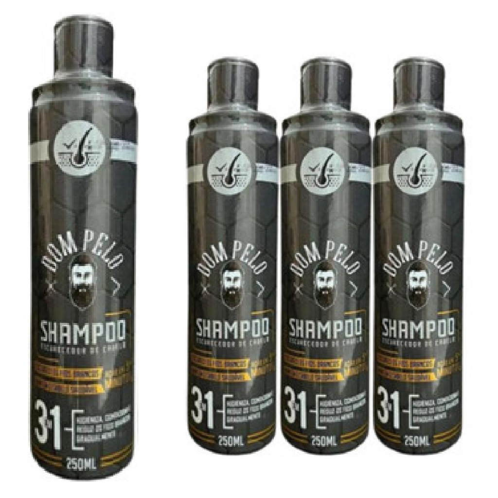 Kit 4 Shampoo Escurecedor Dom Pelo Nova formula 250ml 3 em 1 Cabelo, Barba, Bigode, Pronta Entrega Envio Imediato