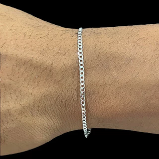 Pulseira Masculina Banhado A Prata 925 Grumet Fina 2mm Laminada