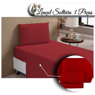 Kit Jogo De Lencol Solteiro 3 Pecas Premium Cama Lisos Cores