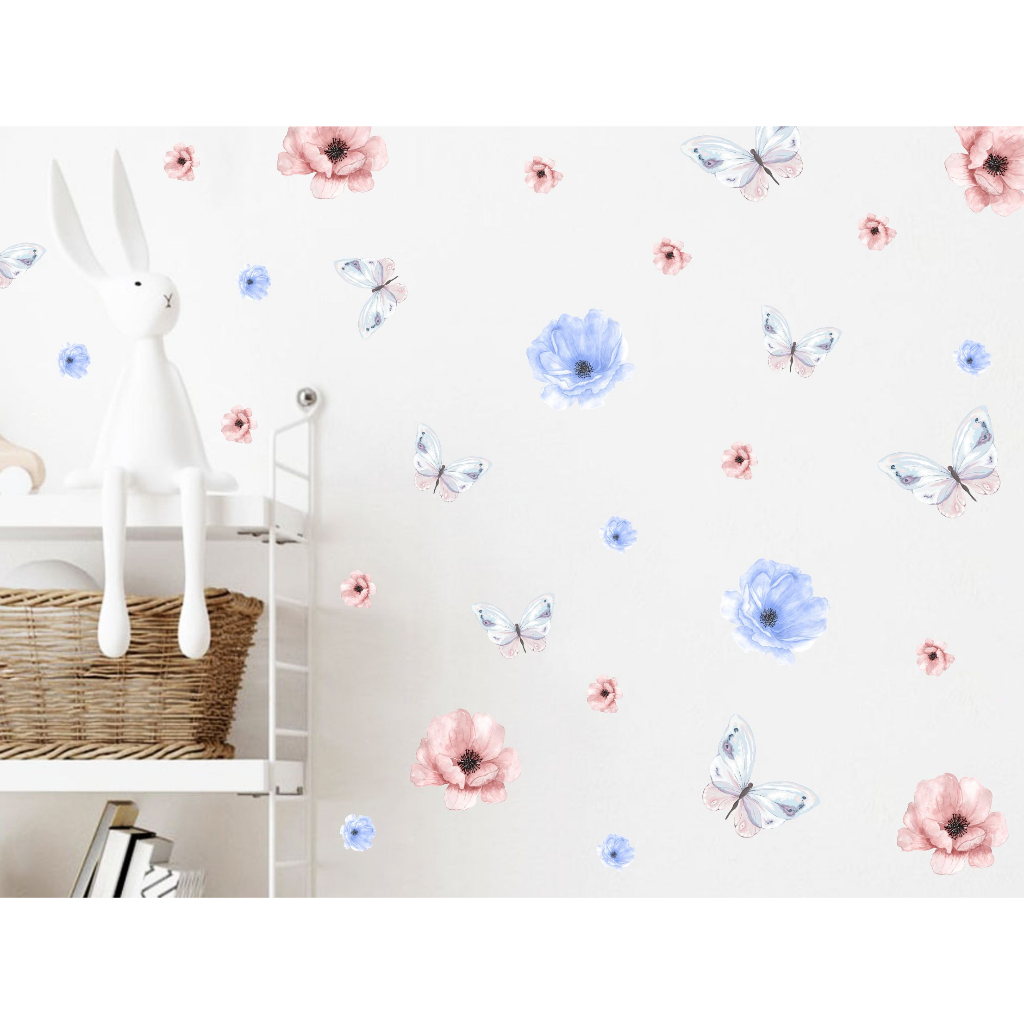 adesivo de parede flores aquarela florais e borboletas | Shopee Brasil