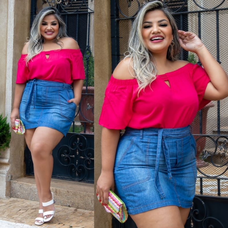 Shorts saia jeans plus size moda feminina pronta entrega envio