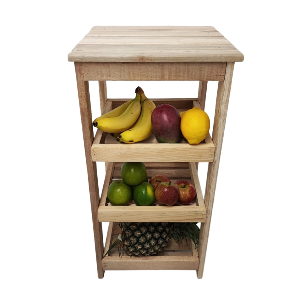 Fruteira 3 Cestos De Madeira Para Frutas E Legumes Rústica