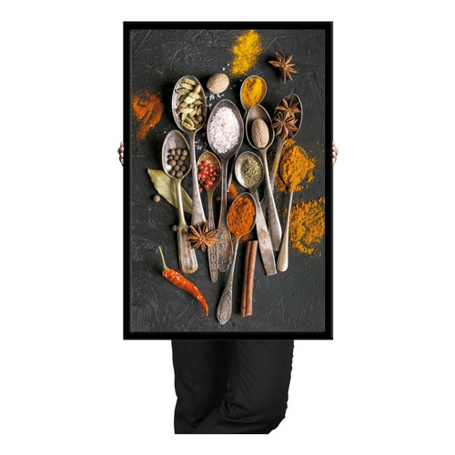 Quadro Cozinha Temperos Gourmet Moldura Grande 90x60cm Luxo