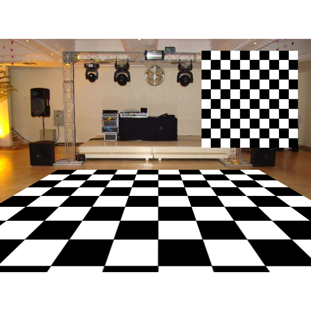 tapete em lona para festa pista de dança xadrez preto e branco lona inteira 1,5mx1,5m