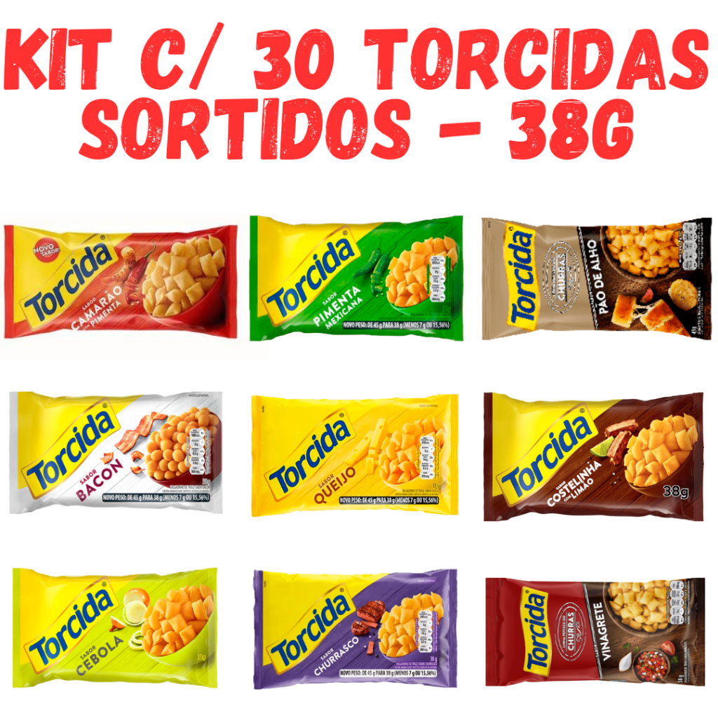 Kit 30 Pacotes De Salgadinho Lucky Torcida Misturados - 38g