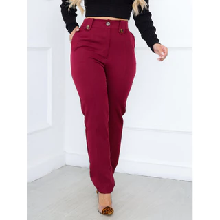 Calça Feminina Alfaiataria Chique Zíper com Bolsos