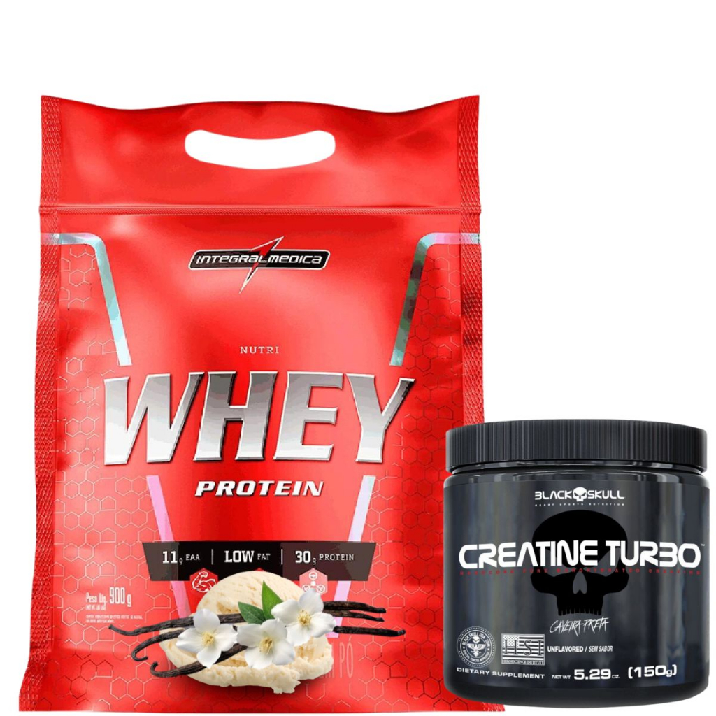 Nutri Whey Protein Sache 900g + Creatina Turbo 150g Black Skull