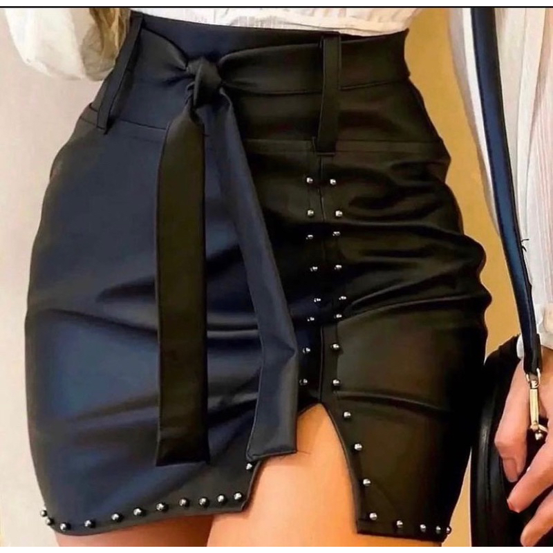 Saia Couro Com Cinto Arrebites Shopee Brasil