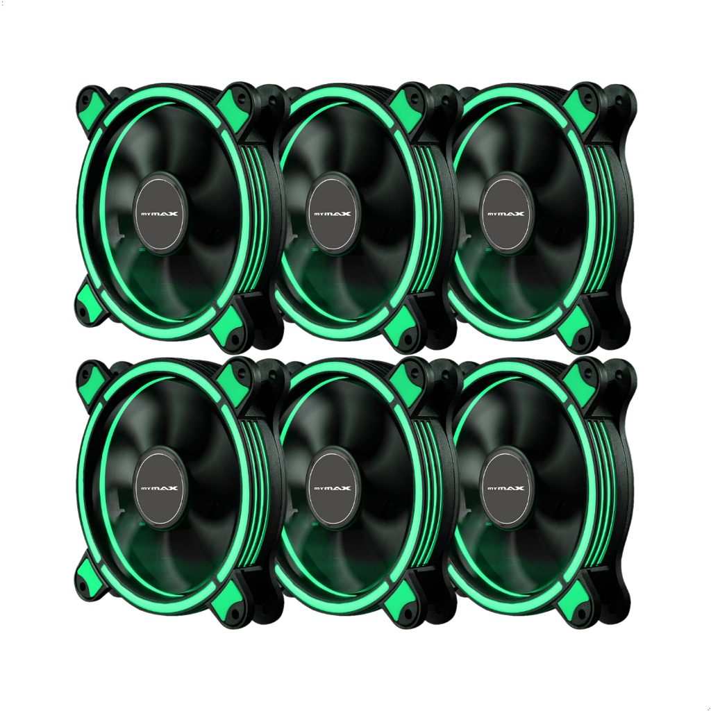 Kit Com 6 Fans Cooler Mymax Spectrum Ring Led Verde 120mm