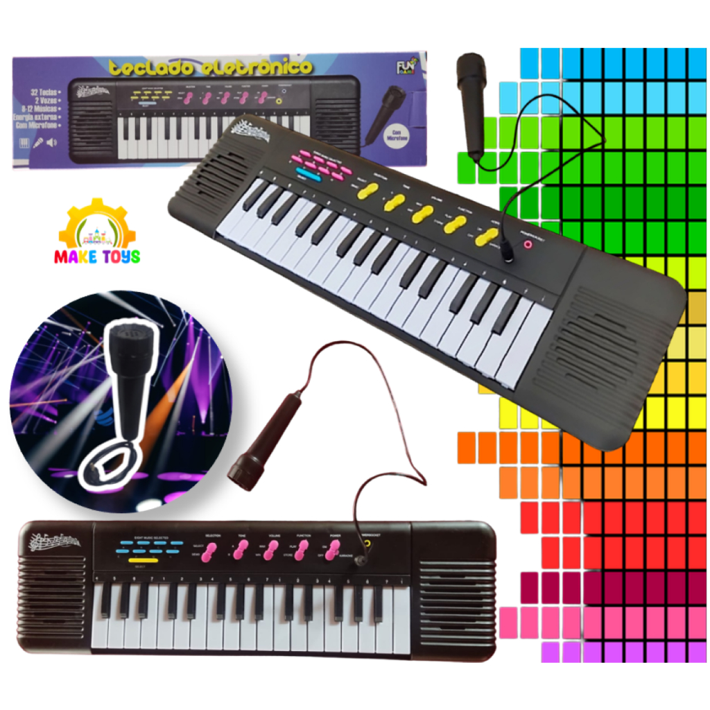 Teclado Infantil Musical Eletrônico com Microfone - Braskit