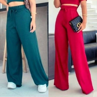 Kit 2 Pantalona Calça Feminina Canelada Moda Blogueira