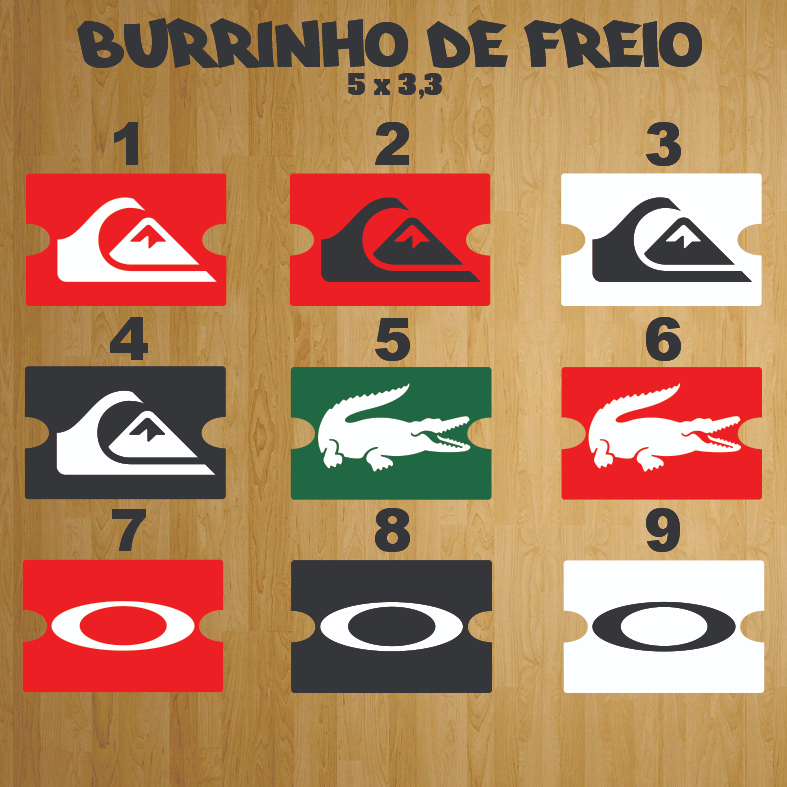 Adesivo Carro Moto para Burrinho de Freio Quiksilver,Lacoste 5x3,3cm