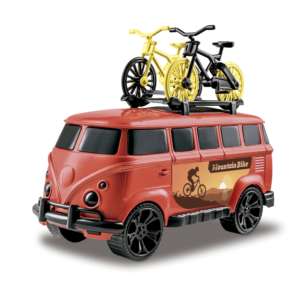 Miniatura Kombi Clássica com Bike Bagageiro Bicicleta Viagem Brinquedo  Carrinho Perua Verão