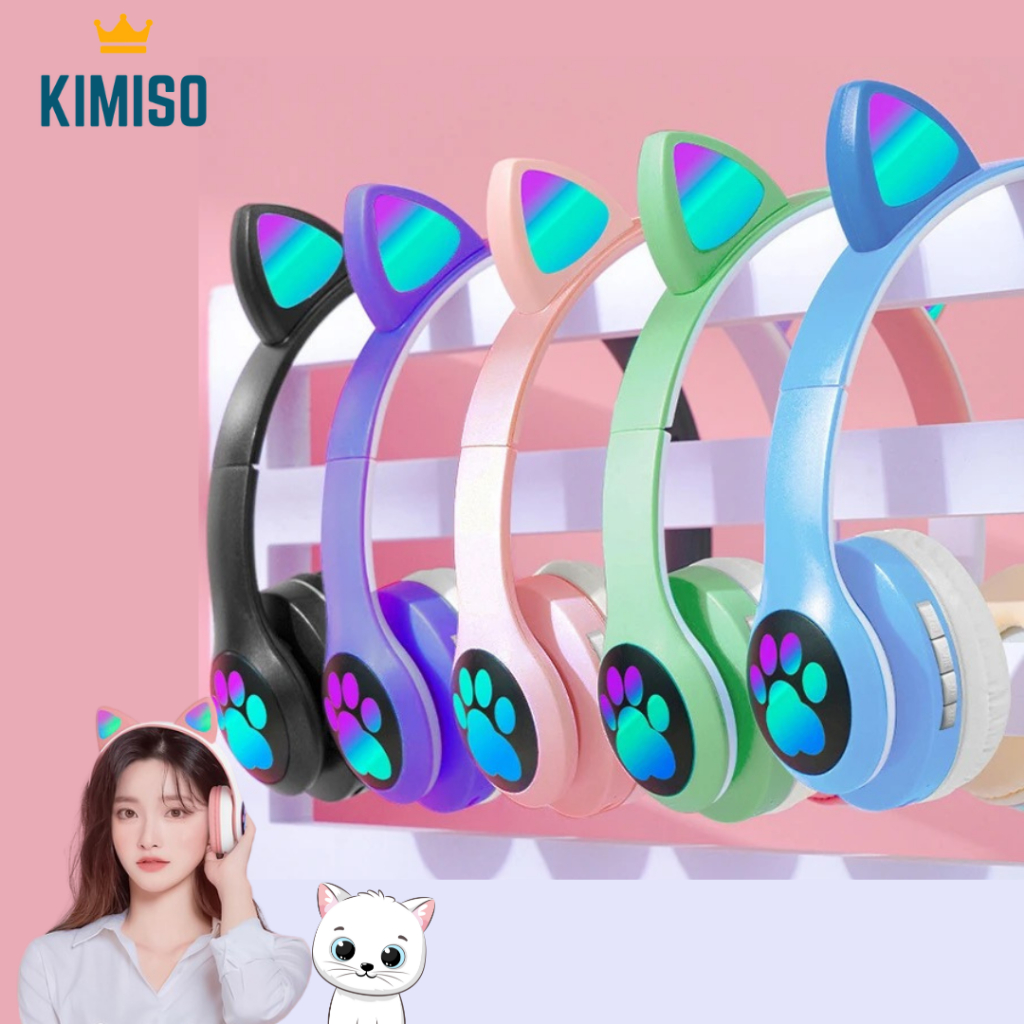 Fone Orelha De Gatinho Gato Headphone Bluetooth Led Sem Fio Com