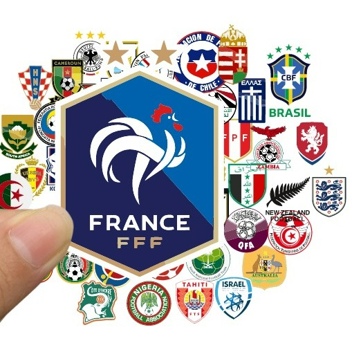 kit 50 stickers figurinhas - Escudos Seleções - América - África - Europa - Ásia