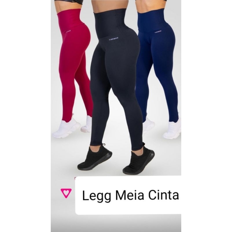 Calça Legging Meia Cinta C/ Bolso Academia Romance Fitness