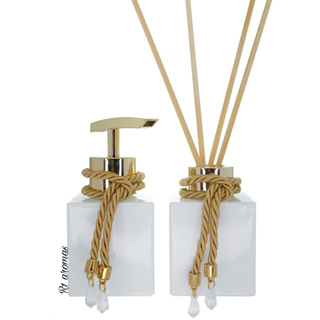 Kit Banheiro Cubo Branco Saboneteira Difusor Laço 100ml