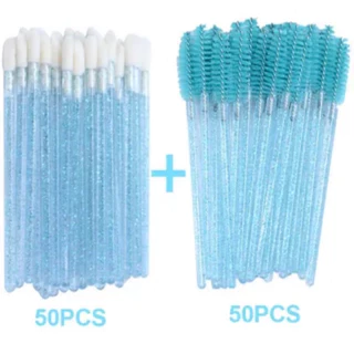 Kit 50 Escovinhas com Gliter + 50 Pincel Aplicador Gloss e batom várias cores