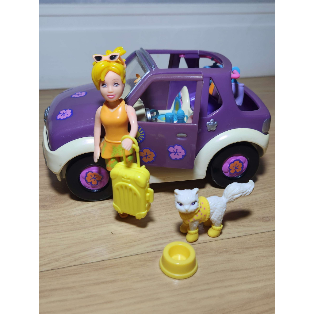 02 Bonecas Polly Pocket (2001) com carro roxo e acessór