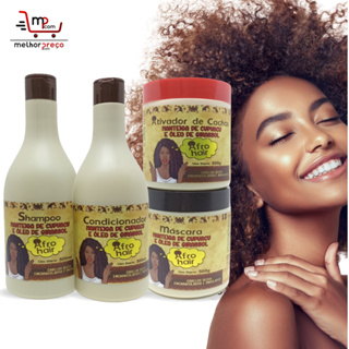 Kit AFRO HAIR + Ativador de Cachos 4x500ml Maycrene - Para Cabelos Afro Crespos e Cacheados (Shamp, Cond, Másc e Ativador de Cachos)
