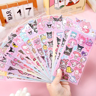 Cartela de adesivos da turma da Hello Kitty, papelaria fofa, escolar, holografico