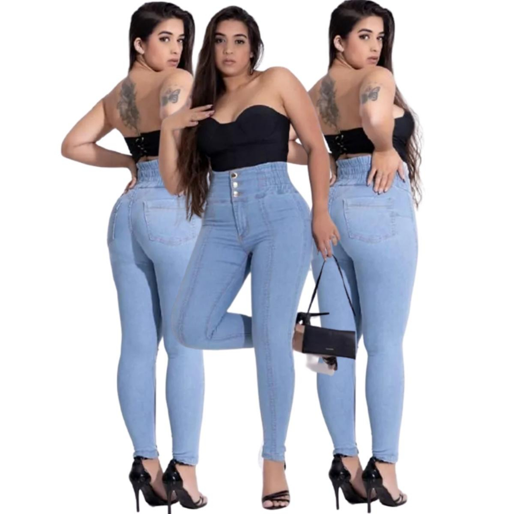 Calça Jeans Feminino Modeladora Cintura Cos Alto Umbigo