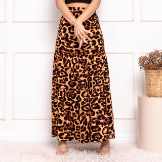 Saia longa 3 marias feminina animal print estampa onça oncinha