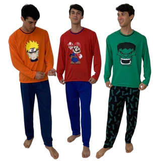 Pijama Masculino Adulto Personagem / Manga Longa / Roupa de Dormir / em Oferta na Shopee