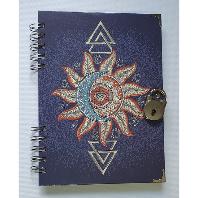 Diário com Cadeado Sol e Lua Caderno Scketchbook Diário
