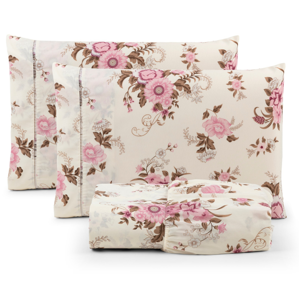 Jogo De Cama Casal 3 Peças Algodão Percal Estampado 180 Fios