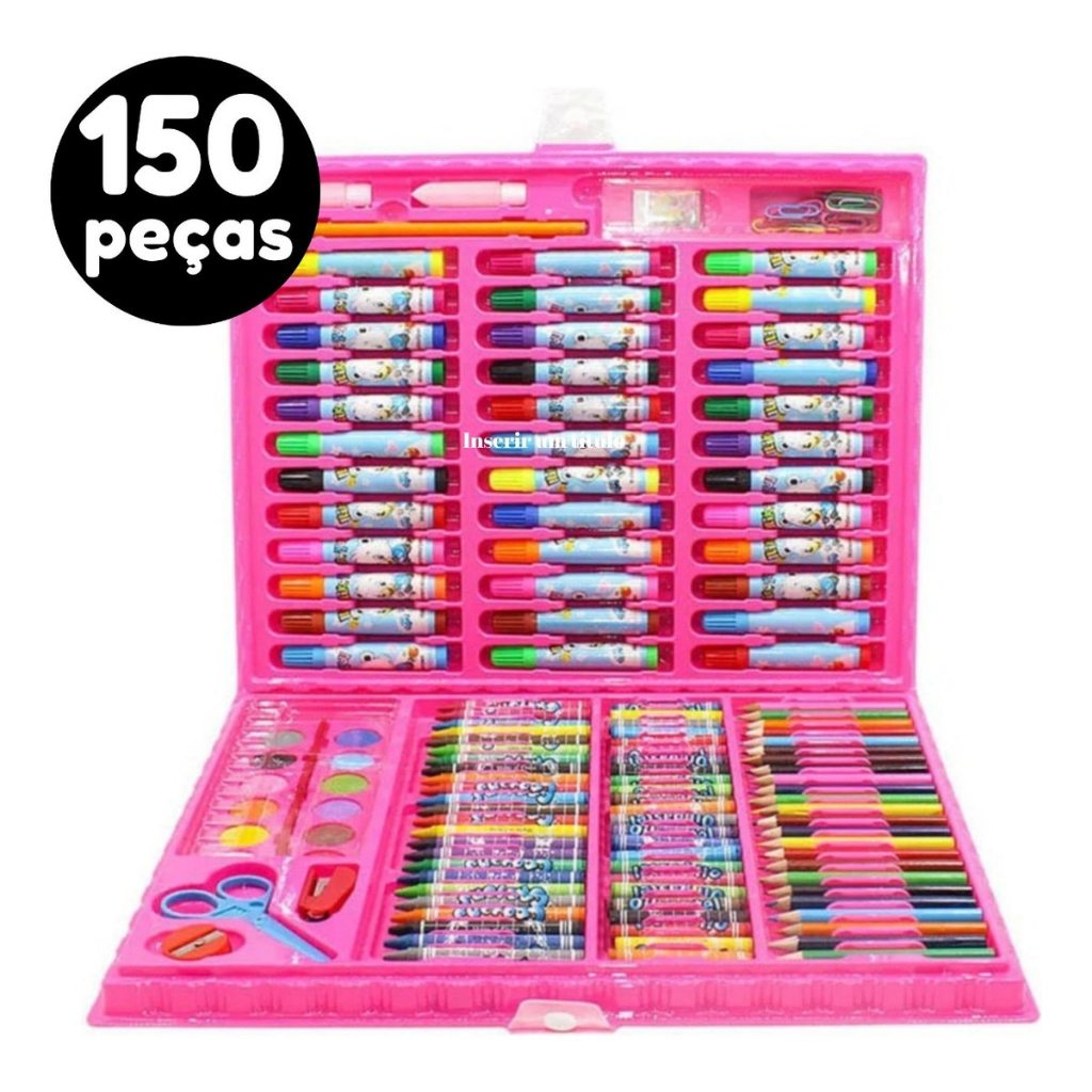 Estojo Maleta Pintura 150 Peças Infantil Canetinhas Giz Lápis de Cor ...