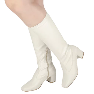 Bota Feminina Sretch Cano Alto Bico Quadrado Salto Grosso