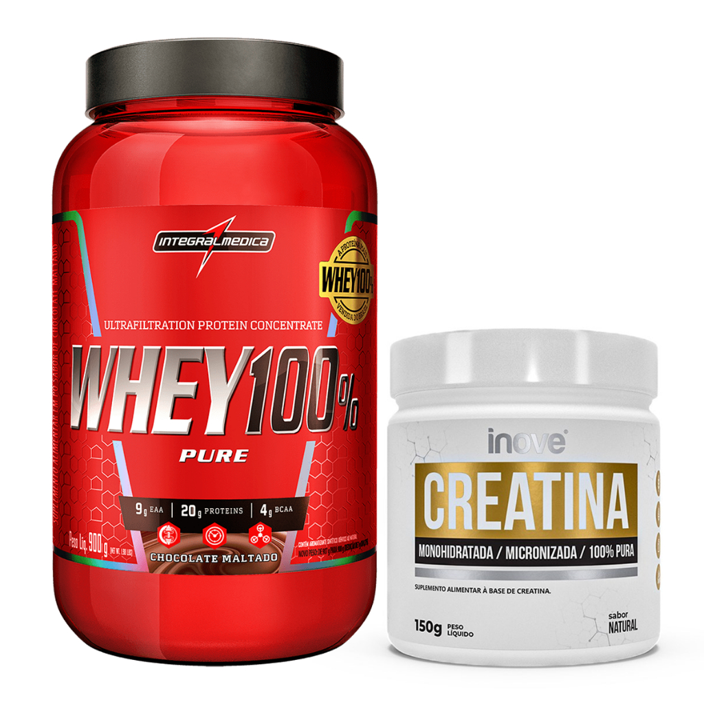 Whey Protein Concentrado 100 Puro Pote 900g Integralmédica Creatina Pura 150g Monohidratada 1015