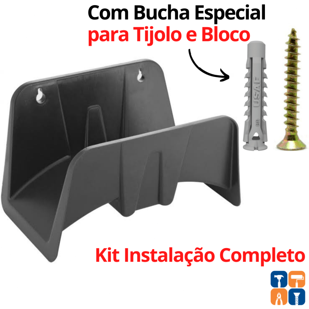 Suporte para Mangueira Fixo Parede Plástico Quintal Jardim Kit com Parafuso e Bucha Completo