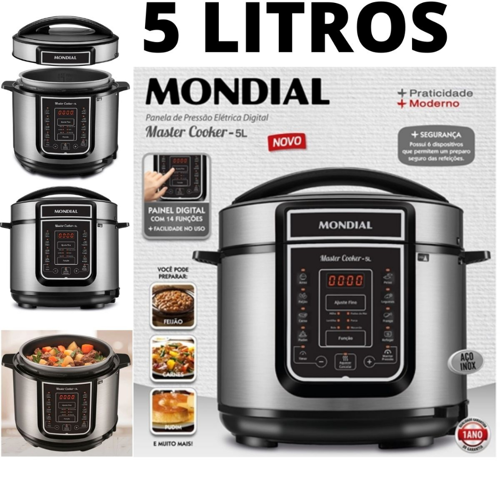 Panela De Pressão Elétrica Pratic Cook Pe-47-3l-i Mondial Frequência 60Hz  220V