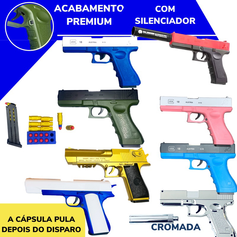 brinquedo arminha glock lança bolinha de gel premium - Escorrega o