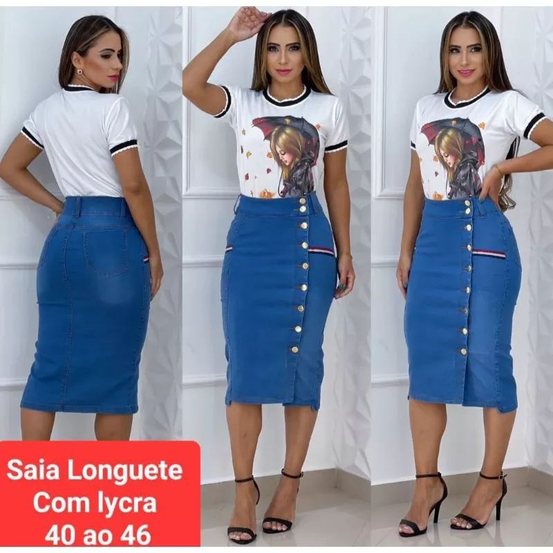 Saia hot sale longuete jeans