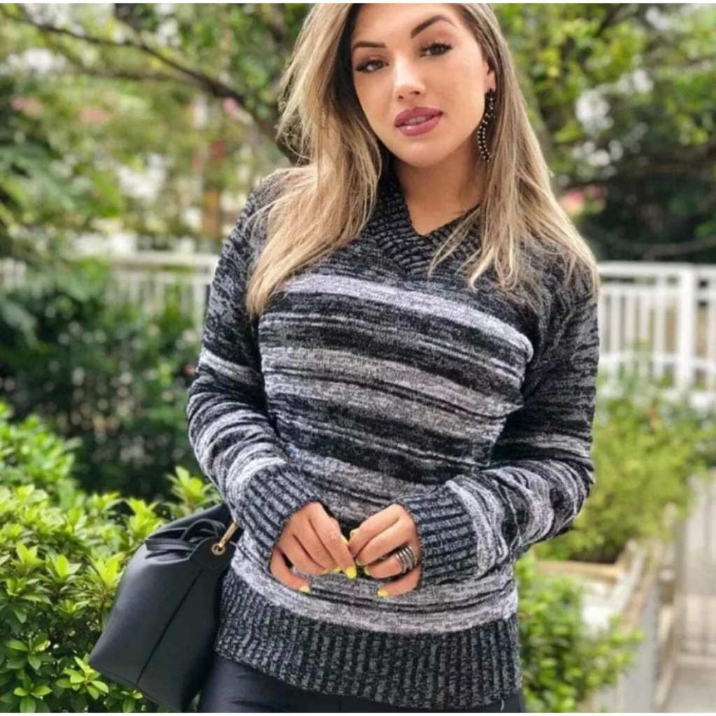 Blusa De Frio Tricot Manga Longa Feminina Gola V Inverno | Shopee Brasil